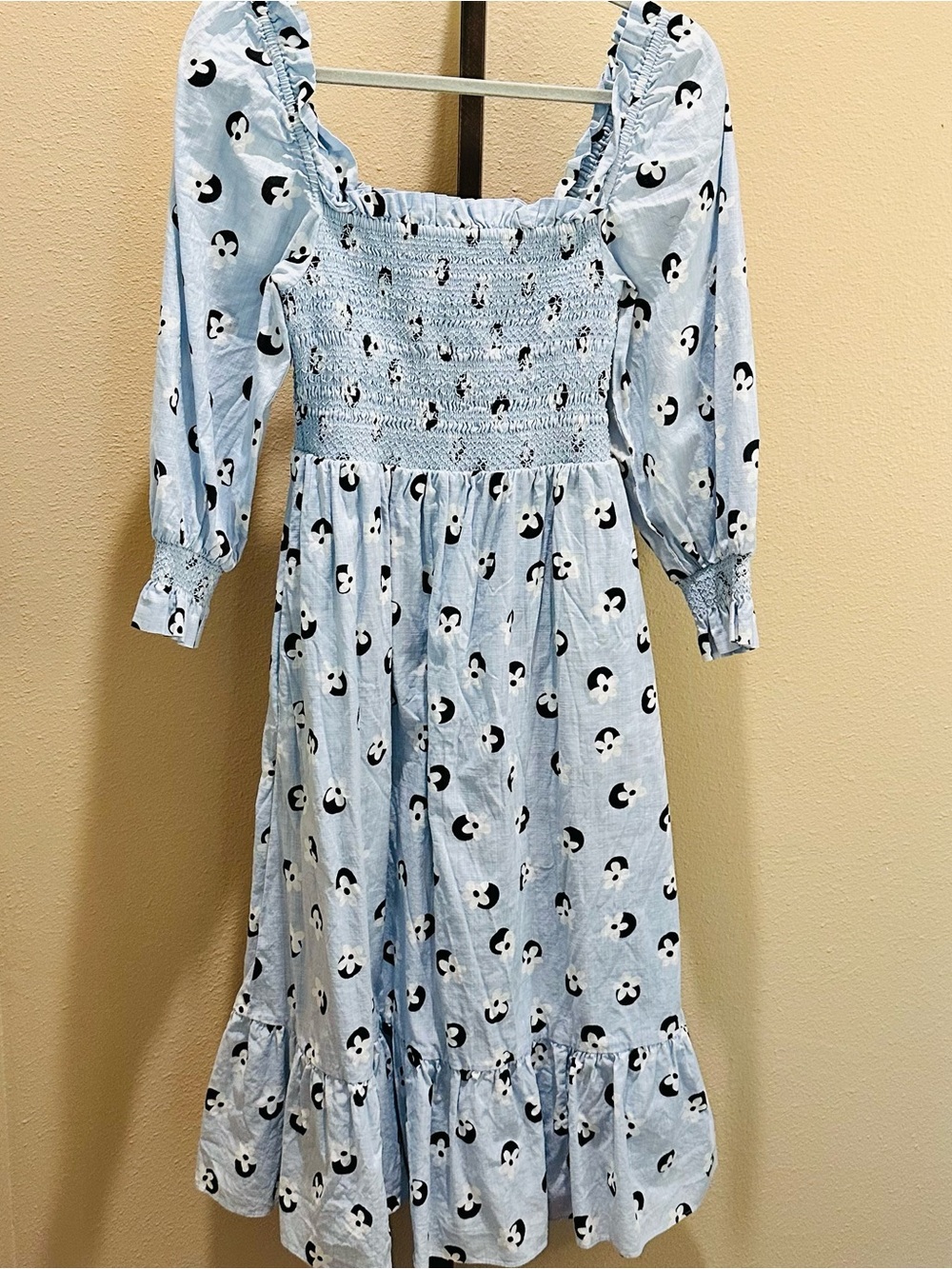Women’s Kate Spade Light Blue Smocked Puff Sleeve Dress Cotton Lined Pockets